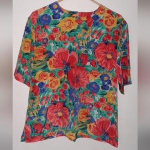 Vintage Counterparts Women Blouse Multi-Colored Floral Print Size: 14 